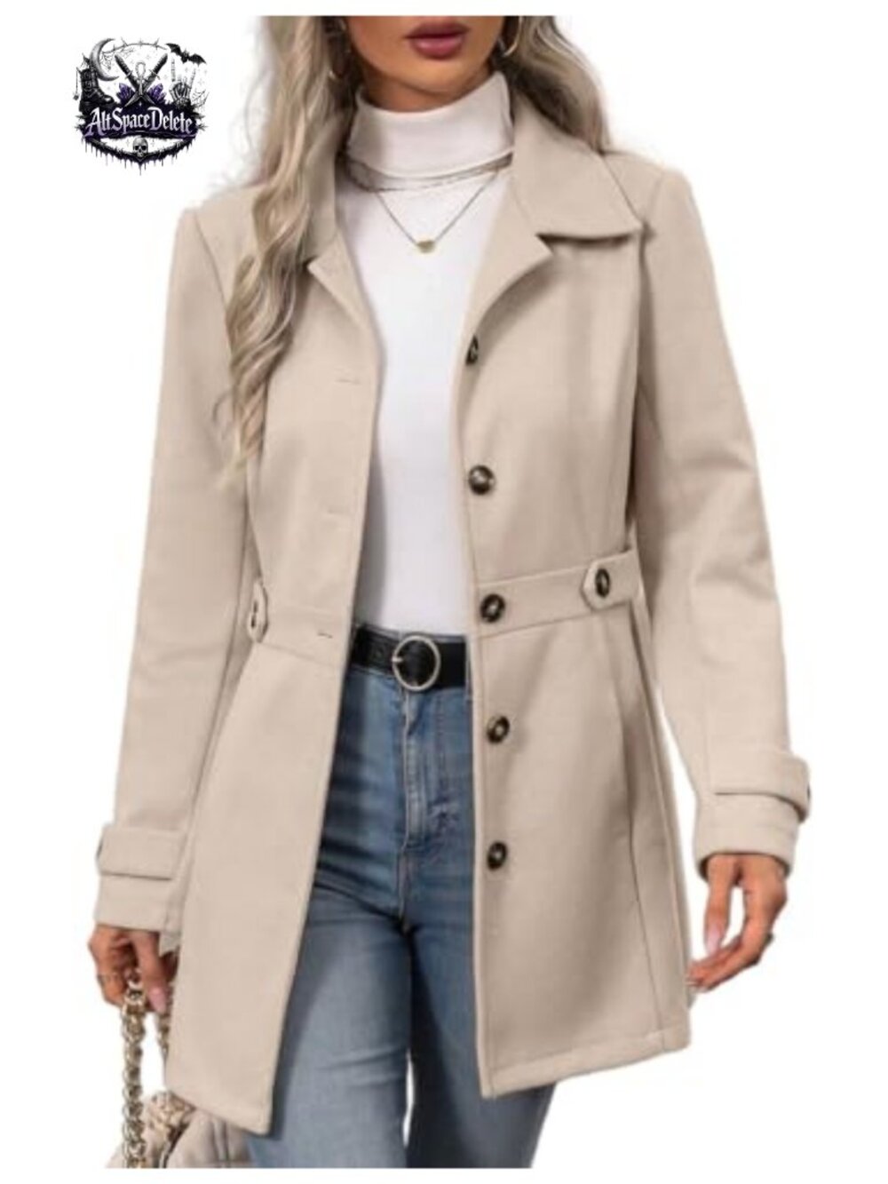 Wool Blend Long Trench Coat Notch Lapel Button Front Belted Dressy